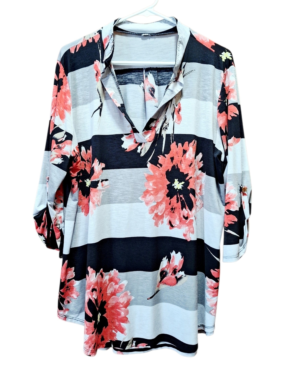 Women's Coral Floral 3/4 Sleeve Top~XL